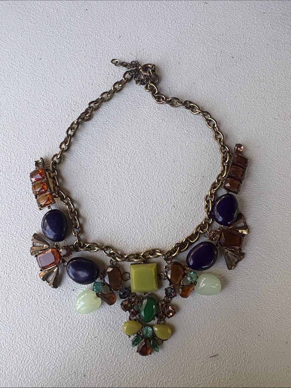 Vibrant Multi-Stone Statement Necklace in Purple, Green & Brown